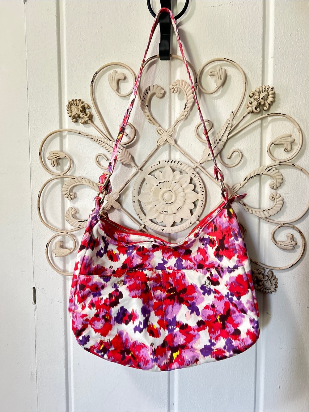 Lands' End Floral Shoulder Bag in Red, Pink & Purple